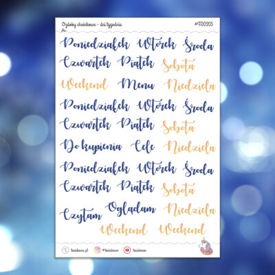 Ozdoby choinkowe - dni tygodnia