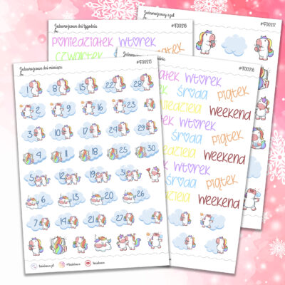 Jednorożcowy zestaw miesięczny (cztery arkusze)