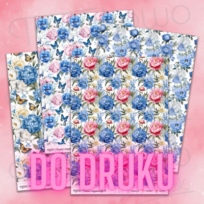 Piwonie i niezapominajki - zestaw czterech arkuszy (do druku)