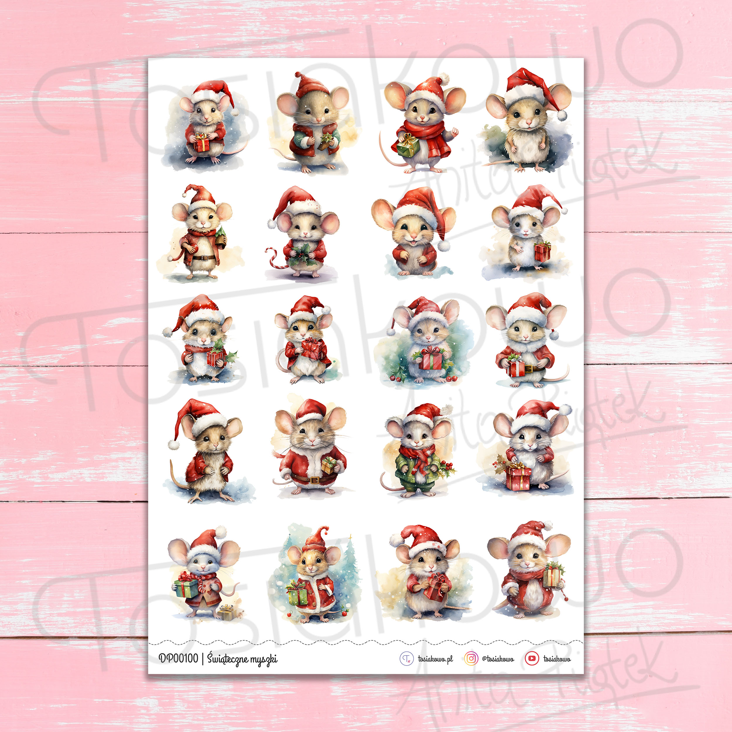 Świąteczne myszki - do druku