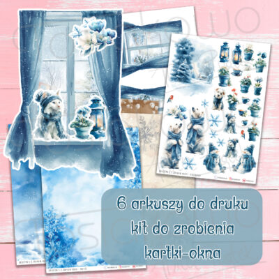Mini zestaw do kartki - Zimowe Okno (6 arkuszy DO DRUKU)