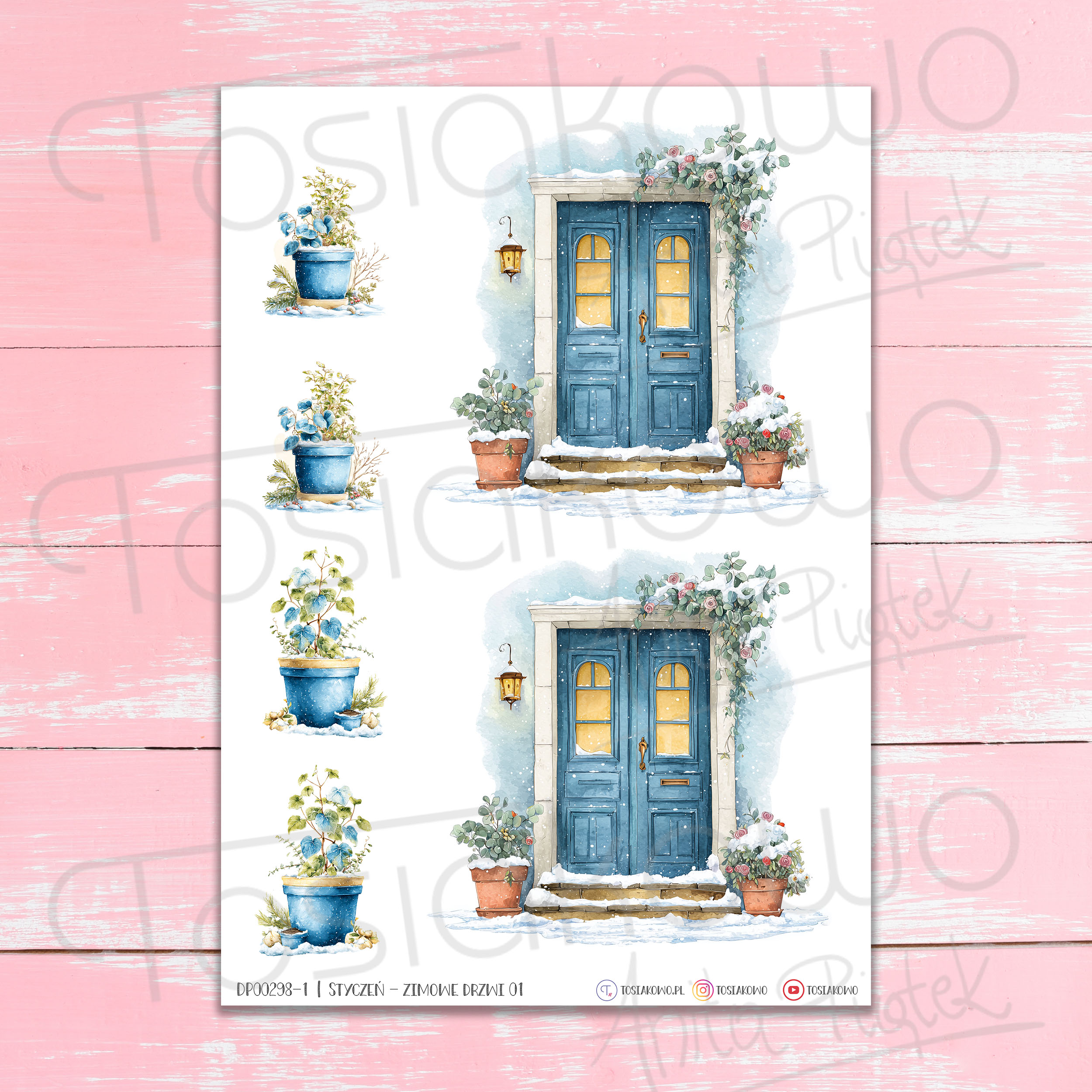 Mini zestaw do kartki – Zimowe drzwi (9 arkuszy DO DRUKU) - obrazek 2