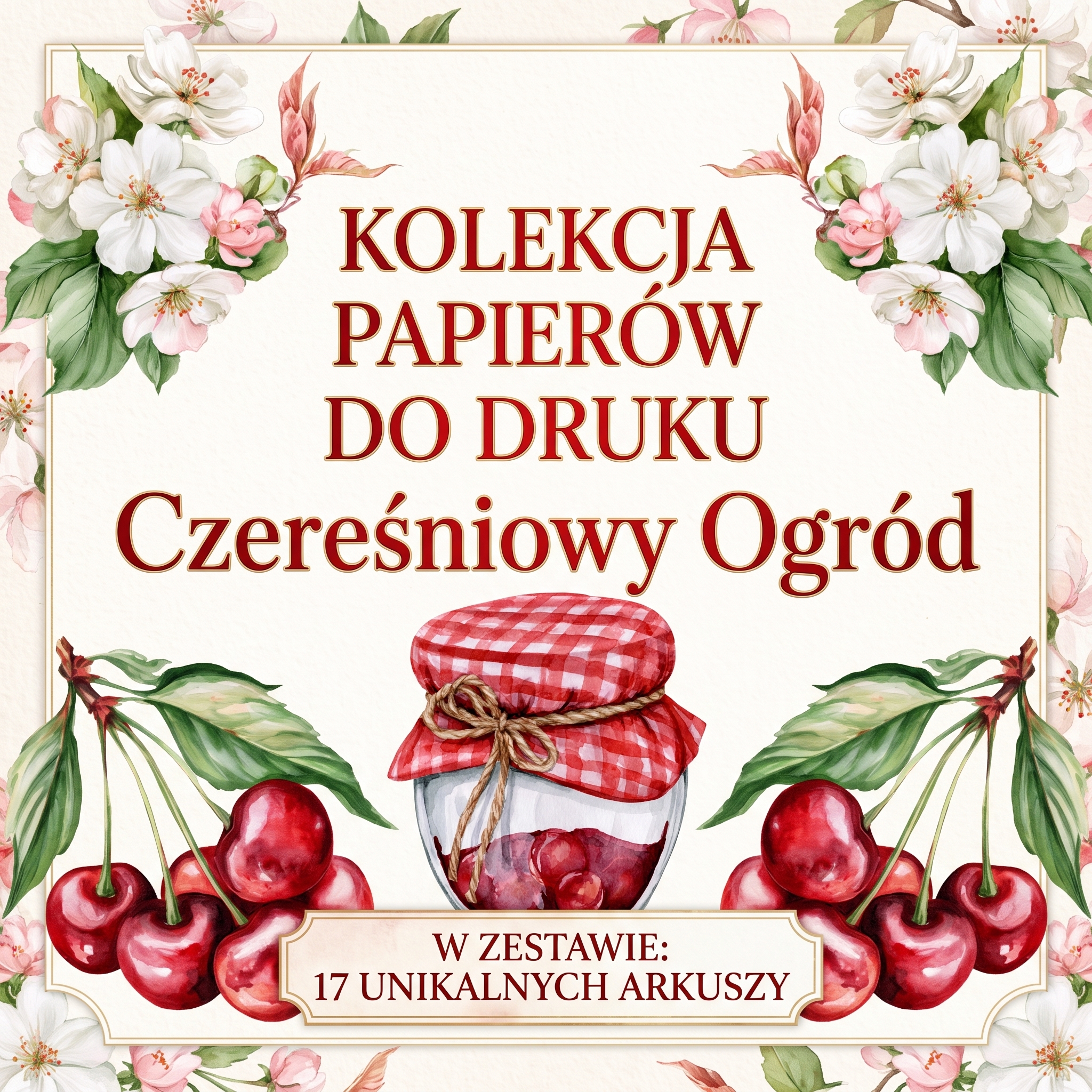 „Czereśniowy Ogród” - ZESTAW PAPIERÓW DO DRUKU (17 ARKUSZY)