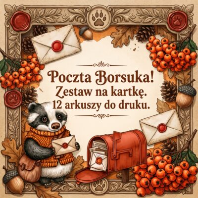 „Poczta Borsuka” - zestaw na kartkę (12 arkuszy do druku)